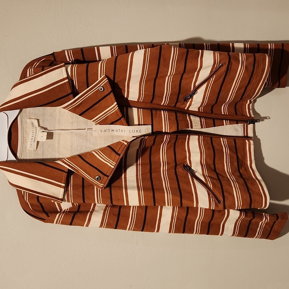 ❤️ NWT! SALTWATER LUXE STRIPED MOTO JACKET ON COTTON TERRY, SMALL - Picture 3 of 9